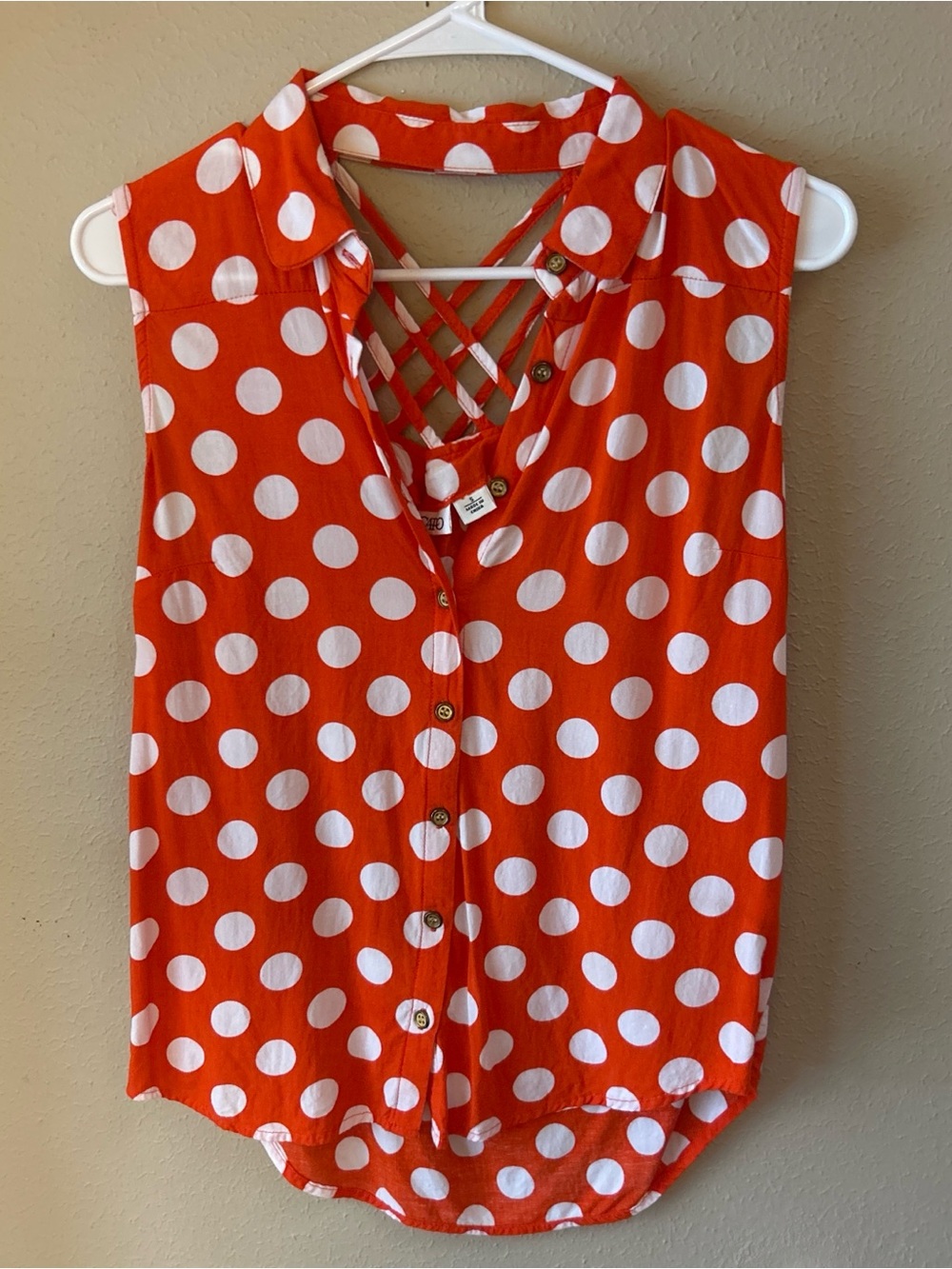 Polka Dot Sleeveless Button-Up Top Size S
